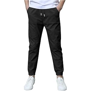 XUIXNW Uniform Pants for Boys, Drawstring Elastic Waist Soft Casual Chino Joggers Back to School Clothes for Kids(3-13Y)