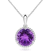 Angara Rope-Framed Claw-Set Amethyst Solitaire Necklace in 14K Solid Gold/Platinum | Natural Amethyst Solitaire Pendant for Women | February Birthday, Purple Gemstone Jewelry Gift