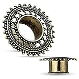 PAIR Antique Gold IP Tribal Lace Design Tunnel Plugs Earlets Gauges Pierced Body Jewelry (00g (10mm))