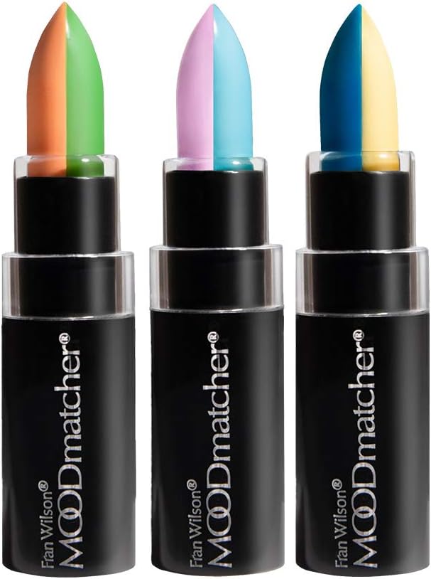 Fran Wilson MOODmatcher Split Stick, 3PC - 12HOUR Long wear Moisturization & Hydration. Personalized Color, Smudgeproof, Kissproof, Waterproof (Green/Orange,Dark Blue/Yellow,Lavender/Light Blue)