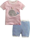 Vaenait Baby Kids Girls 2pcs Short Sleeve Pajama Sleepwear Set Stripe Dolphin