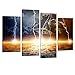 KREATIVE ARTS Natural Landscape Paintings Wall Art Lightning Strikes in the Clouds 4 Panel Picture Print on Canvas Giclee Artwork for Home Office Decoration