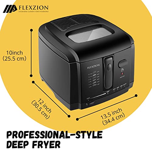 Flexzion Electric Deep Fryer Easy to Clean with Basket and Lid, Small