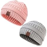 Kids Winter Warm Fleece Lined Hat, Baby Toddler Children’s Beanie Pom Pom Knit Cap for Girls and Boys by REDESS (Two Pack A Confetti Black & Cream White Design)