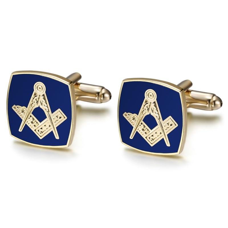 BOBIJOO Jewelry - Freemason Cufflinks square shape Gold Blue