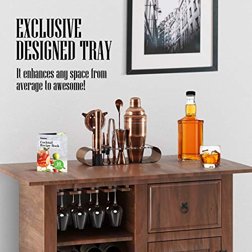 The Complete Bartender Kit | 11 Piece Cocktail Shaker Set with Stand | Great To Make Martini, Margarita, Mojito or Any Other Alcohol or Liquor Drink | Impressive Set For Special Gift! (Antique Copper)