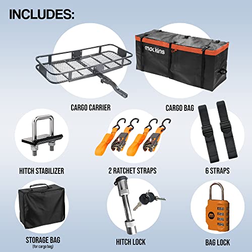 Mockins 60x20x6 Folding Cargo Carrier Hitch Mount 500 lb Capacity