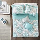 Hemau Senna Comforter Set Full/Queen Size - Aqua Blue/Gray, Damask – 5 Piece Bed Sets – All Season Ultra Soft Microfiber Teen Bedding - Great for Guest Room and Girls Bedroom | Style 503195127