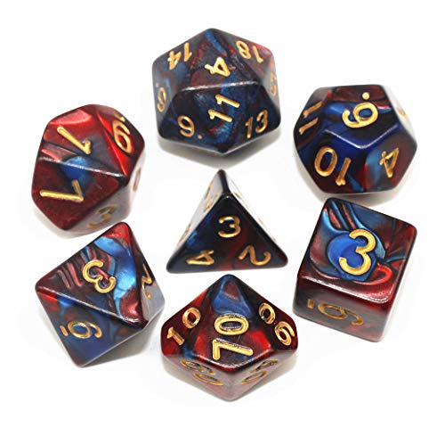 HD DND Dice Set RPG Red & Blue 7-Die Dice Set Fit Dungeons and Dragons(D&D) Pathfinder MTG Role Playing Games Polyhedral Dice with Dice Pouch