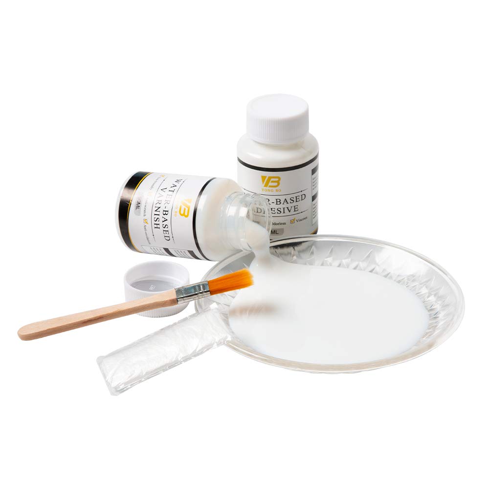 Gilding Adhesive Kit, Gold Leaf Glue Adhesive and Water Based Varnish for Craft Supplier, Resin Art, Furniture Decoration, Wall, Ceiling (2 Brushes + 2 Gloves)