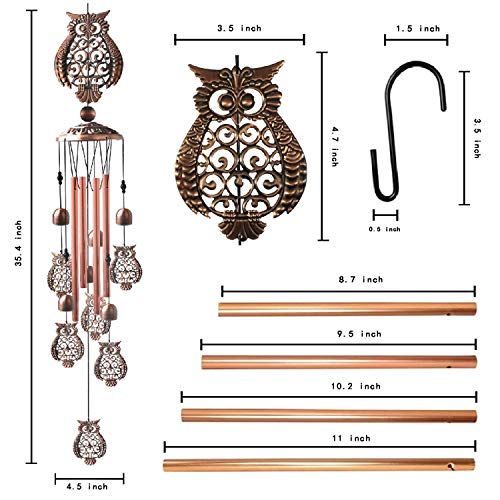 Alitake Owl Wind Chimes for Outside, Brass Wind Chimes Outdoor Clearance with S Hook Windchimes Indoor and Outdoor Decorations, Windchime Gifts for Mom Grandma Garden Gift Housewarming Gift