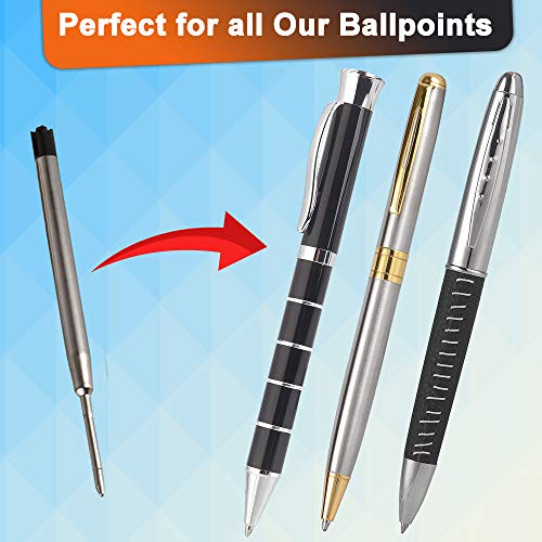 Zutan Luxury Ballpoint Pen Refills - 0.7 mm Elegant Black ink refills for Black and Silver, Leather Stitched and Silver Ballpoint Pen (Pack of 4) - Thumbnail 3