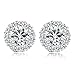 Bamoer Cubic Zirconia Platinum Plated Flower Design Round Stud Earrings