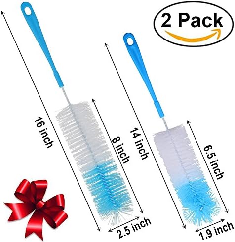 2-Pack Long Bottle Cleaning Brush, Bottle Cleaner for Narrow Neck Beer, Wine, Kombucha, Decanter, Thermos, S'well, Nalgene, Pitcher, Carafe, Brewing Bottles, Oil Bottles, and Jugs (16",14") by YUKSY