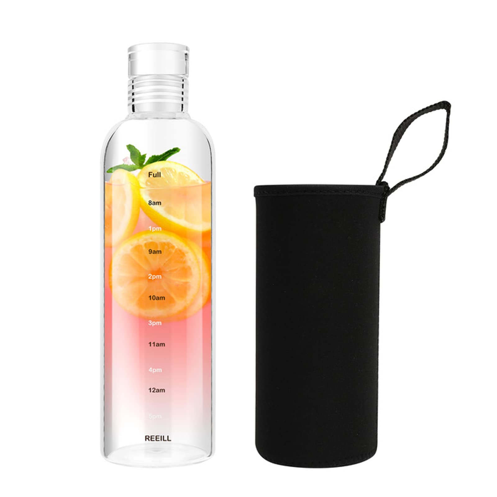 Hniuyun 500ml Water Bottles with Time Marker and Non-slip Sleeve, Reusable Clear Glass Drinking Bottles, Suitable For Office, Gym, Outdoors