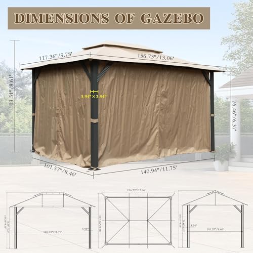 10x13ft Heavy Duty Metal Gazebo with Double Roof, Mosquito Netting & Privacy Curtains for Patio & Backyard image 12