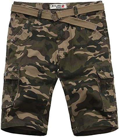 TISUN Men's Summer Casual Regular Fit Multi Pocket Army Camo Cargo Belted Shorts