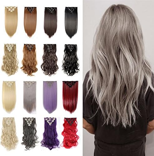 2-5 Days Delivery Clip in Hair Extensions 30colors Synthetic Hairpiece Straight Wavy Curly Highlight 8pcs Black Brown Blonde