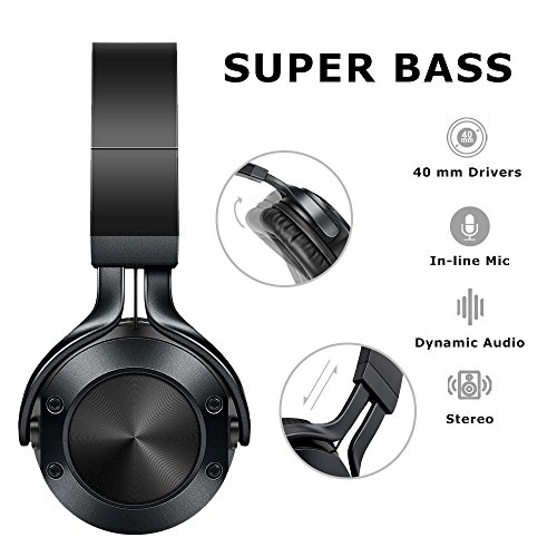 Headphones with Microphone Over Ear Stereo Bass Foldable Lightweight Wired Headphones, Computer Cellphone TV Laptop Tablet Small Headset for Women Men Kids Boys Girls, Sound Intone, Black