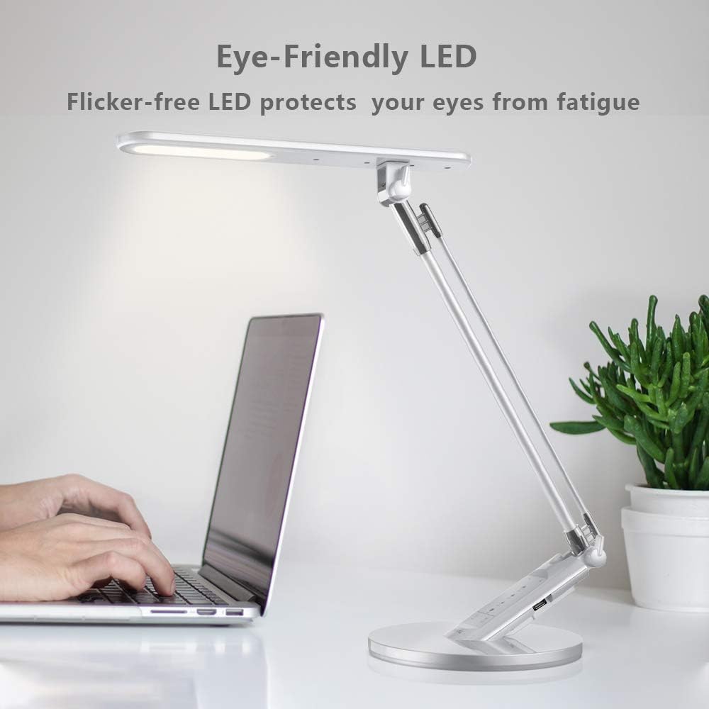 Desk Lamp, JUKSTG 36pcs LEDs 14W 7 Dimming Levels Table Lamps with 4 Lighting Modes, Folding Led Desk Lamps, 1-Hour Auto Timer, USB Charging Port, Touch-Sensitive Control, 5V Reading Lamps, Silver: Home Improvement