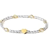 MetJakt Handmade Original Gold Heart Austrian Crystal 4mm Pearl Stretch Jewelry Bracelet for Women Handmade Stretch Bracelets Women's Jewelry