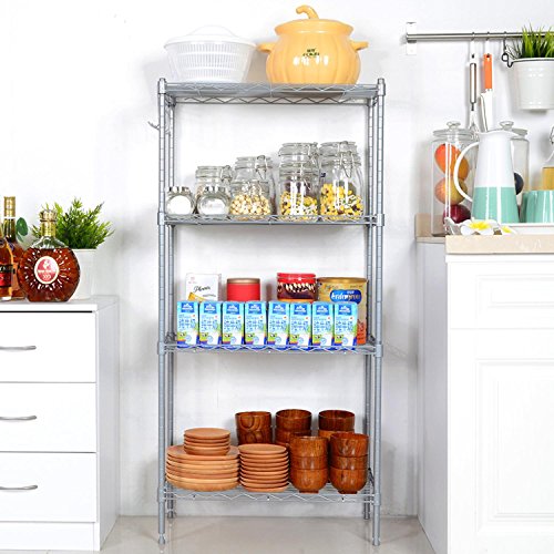 Shelving Unit Storage Standing Shelf Units Adjustable 4 Shelves Chrome Iron Wire Cabinets for Kitchen Bathroom Garage Closet Laundry Room (SIL) - Thumbnail 6