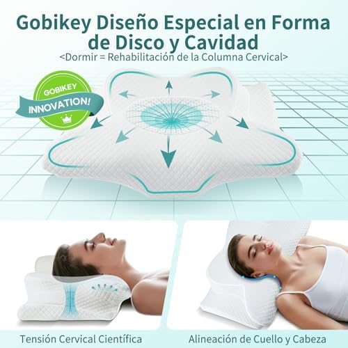 Almofada cervical e cervical, almofada cervical de espuma viscoelástica, almofadas anti-ronco para dormir de lado, costas e abdómen, 60x36x11/13cm, branca