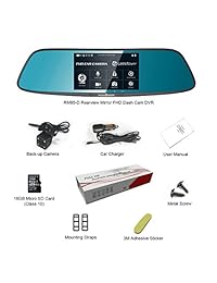 GeekRover Retrovisor espejo Cam Cam DVR 5 "IPS Pantalla táctil FHD Delantero Trasero Cámaras duales Grabadora, ADAS antirreflejo espejo de cristal Visión nocturna Monitor de respaldo 12 24V a través de Cig Lead 16G TF Incluido