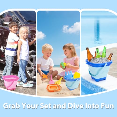 Dreamon Beach Sand Toys for Kids Bucket and Spade Castle Sand Pit Toy with Collapsible Folding Bucke and Marine Animal Moulds Indoor Outdoor Toys for Children Toddles Age 3 4 5 (14 PCS)