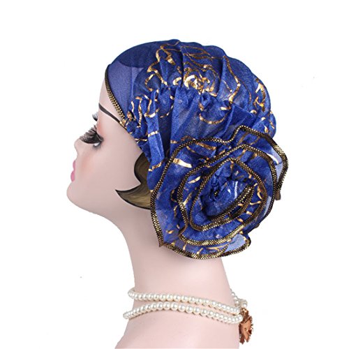 Qhome Women Elegant King Flower Elastic Mesh Turban Cap Chemo Beanie Head Wrap Head Muslim Scarf for Hair Loss Hijab