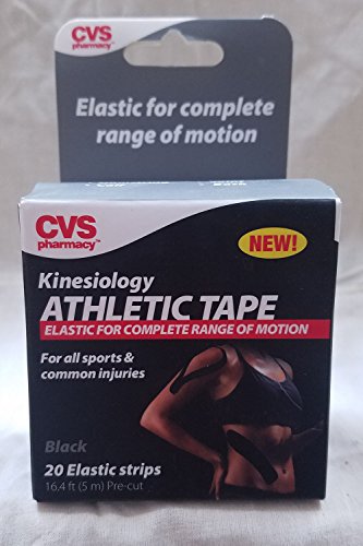 CVS Kinesiology Athletic Tape ELASTIC FOR COMPLETE RANGE OF MOTION For all Sports & Common Injuries Black, 20 Elastic Strips (BLACK)