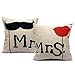 4TH Emotion Mr and Mrs 18 X 18 Inch Cotton Linen Home Decorative Throw Pillow Covers Cushion Cover Couple Love Pillow Case Set of 2 (Wedding Gift)
