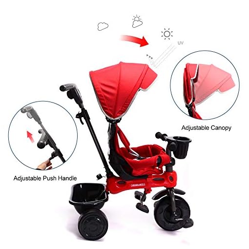 ChromeWheels 4-in-1 Kids’ Trike & Stroller, Adjustable Height Push Ride Tricycle for 9 Months - 5 Year Old - Image 4