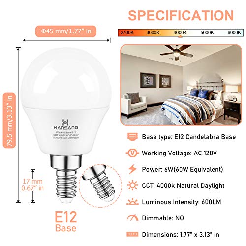 Ceiling Fan Light Bulb E12 LED Bulb 4000K Natural Daylight Candelabra