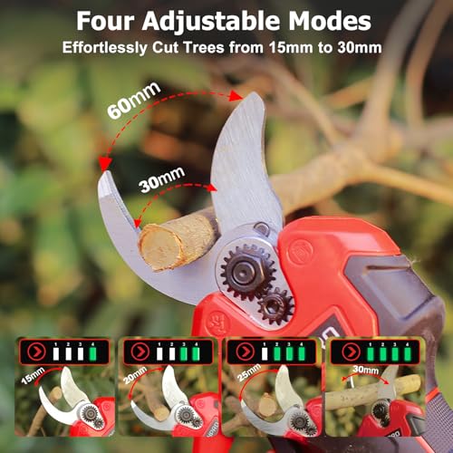 MHPRO Brushless Cordless Pruning Scissors, Electric Pruning Scissors 600W with 2 x 21 V 2000 mAh Batteries, LCD Screen, for Orchards, Landscaping and Professional Gardening, Red