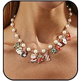 Atiptu Christmas Necklace for Women Colorful Christmas Charms Necklace Christmas Tree Jingle Bell Santa Claus Candy Pendant Necklaces Cute Xmas Jewelry Gif