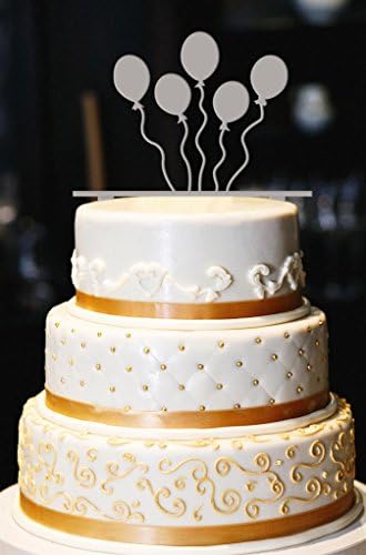 Balloons Cake Topper, Birthday Cake Topper, Birthday Party Cake Topper, Gold Cake Topper, Cake Topper, Party Cake Topper (10", Silver)