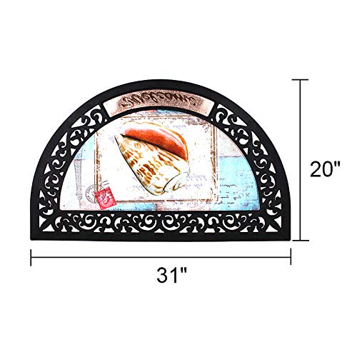 YK Decor Half Round Door Mat Inside Outside Entry Doormat Shoe Scraper Dirt Trapper Entrance Mat Non Slip Floor Mat Low Profile Front Door Mat Beach Theme Easy Clean
