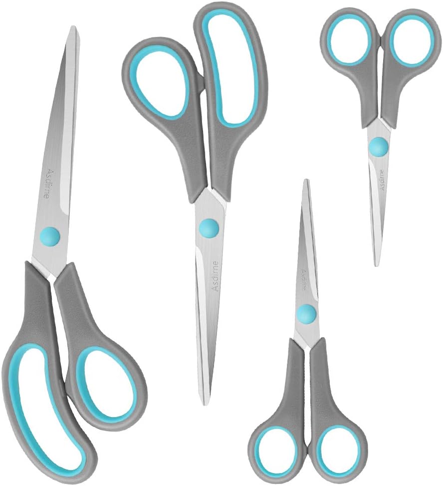 Asdirne 4pc Scissors Set Stainless Steel Blades Soft Grip Household Office