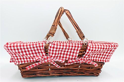 Oypeip Wicker Basket Gift Baskets Empty Rectangle Willow Woven Picnic Basket Cheap Easter Candy Basket Storage Basket Wine Basket with Handle Egg Gathering Wedding Basket (Auburn)
