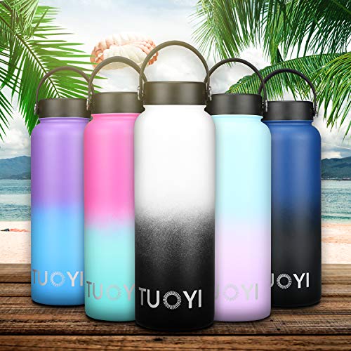TUOYI Insulated Water Bottle BPA Free Leak-Proof Cap Double Vacuum Stainless Steel Portable Sports Water Bottle with Straw Keeps Water Stay Cold for 24 Hours, Hot for 12 Hours (Deep Blue 40oz)