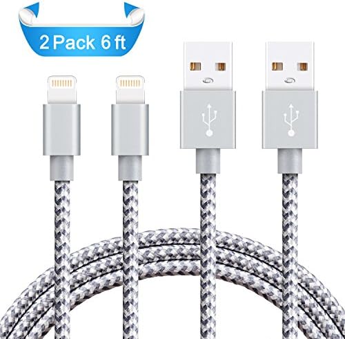 Rywell 2Pack 6ft Extra Long USB Cable Nylon Braided lightning Sync and Charging Cord with Aluminum Connector for iPhone SE 6 6s 6 plus 6s plus 5c 5s 5 iPad Air Mini iPod Nano Touch(Silver Gray)