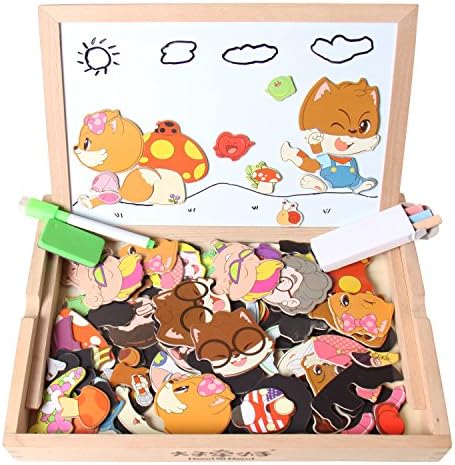 Wooden Magnetic Jigsaw Puzzles Toy Double Side Dry Erase Board Drawing Writing Board Learning Toys for Children Early Educational