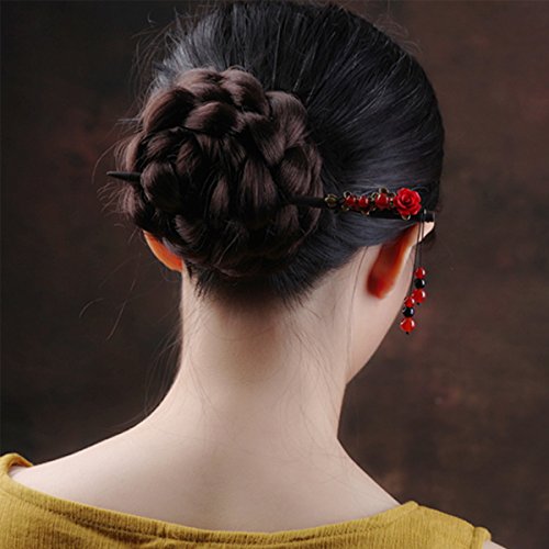 MonLiya Wooden Hair Pin Chinese Hair Sticks Pin Hairpin with Tassel Pearls Dangle Retro for Women Girls Long Hair Styling - Thumbnail 5