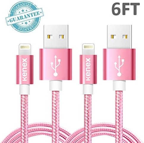Kenex® 2 Packs 6.6ft [Hot Pink] USB 2.0 Nylon Braided Lightning Cable USB Charging Cable Cord for iPhone 6S/6S Plus/6 Plus/6/5/5C/5S/SE, iPad Air, Mini 4, iPod 5 and iPod 7