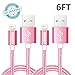 Kenex® 2 Packs 6.6ft [Hot Pink] USB 2.0 Nylon Braided Lightning Cable USB Charging Cable Cord for iPhone 6S/6S Plus/6 Plus/6/5/5C/5S/SE, iPad Air, Mini 4, iPod 5 and iPod 7