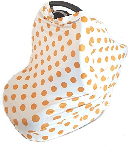 5-in-1 MULTI-USE Infant Car Seat Cover-Stretchy Nursing Cover-Baby Shopping Cart Cover-High Chair Cover in "Tangerine Dots"