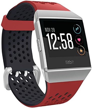 Juvnile Fitbit Ionic Soft Silicone Colorful Smart Watch Wrist Bands For Men &amp; Women | Adjustable Watch Strap Replacements (RED+BLACK, Large)