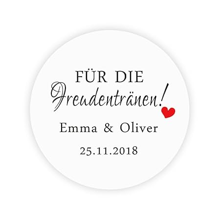 48x personalisiert Liebe Herz Hochzeitssticker - 'Für die Freudentränen' Gewebe Aufkleber - 4 cm Runde Papieraufkleber Etiket