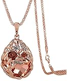 Calors Vitton Rose Gold Plated Flower Water Drop Crystal Long Sweater Chain Pendant Necklace peach pink 11